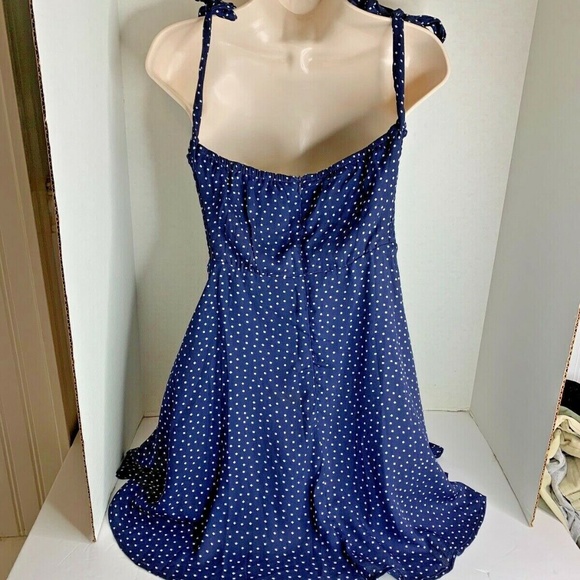 Lulus Womens Sz S Navy White Polka Dots Tank Dress Summer Babydoll Milkmaid - Picture 3 of 4